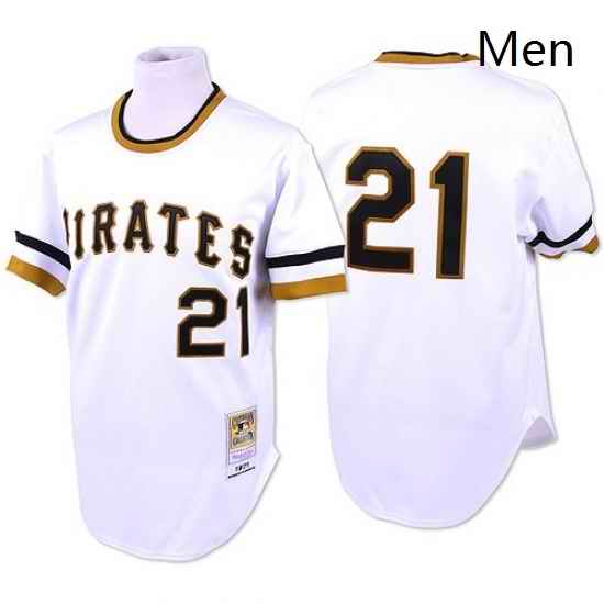 Mens Mitchell and Ness Pittsburgh Pirates 21 Roberto Clemente Authentic White Throwback MLB Jersey